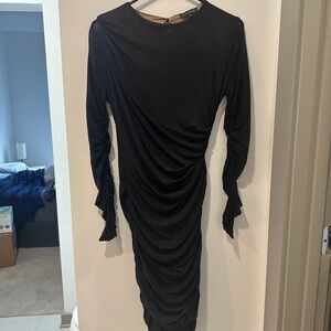 JLUXLABEL Black Long Sleeve Ruched Dress